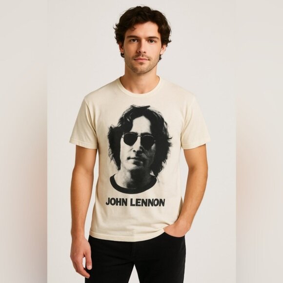 Vintage-Style John Lennon Graphic T-Shirt White Men’s Size L - Picture 1 of 5